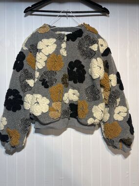 Beautiful Flowered Sweater size S Jacket/ Hippie Boho Snap Front Cropped #0070
